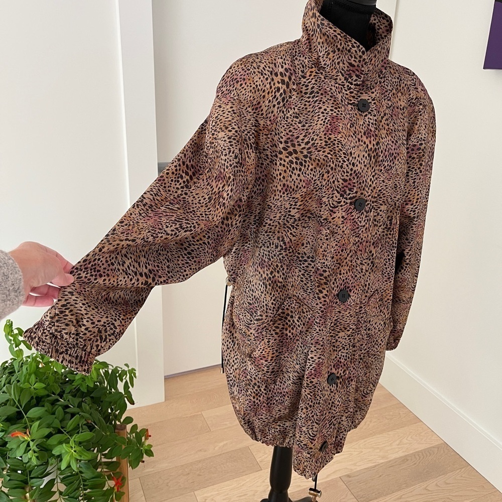 NOVELTI Vintage Animal Print Button Front Lined Coat 80's Shoulder Pads Leopard - Picture 4 of 17